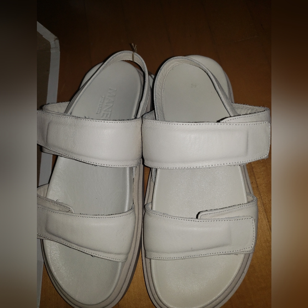 Maneo the label White leather GrandPa Sandals with Velcro Straps